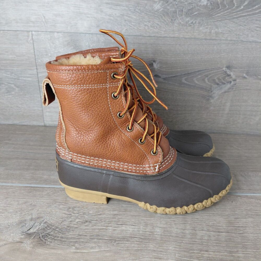 VTG LL Bean Duck Boots Womens 7 Brown Leather Rubber Ankle Insulated Maine USA - Picture 7 of 10